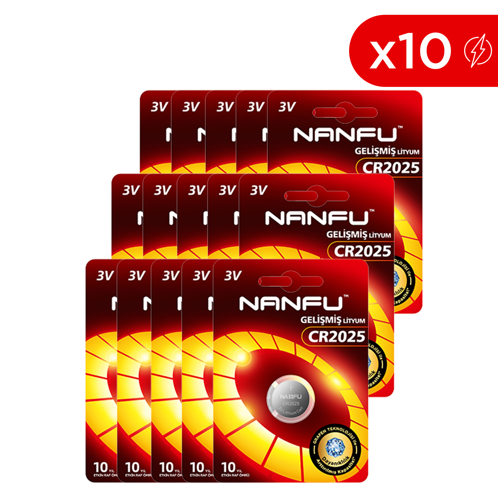 Nanfu 3v Alkali Düğme Pil - (10'lu Paket)