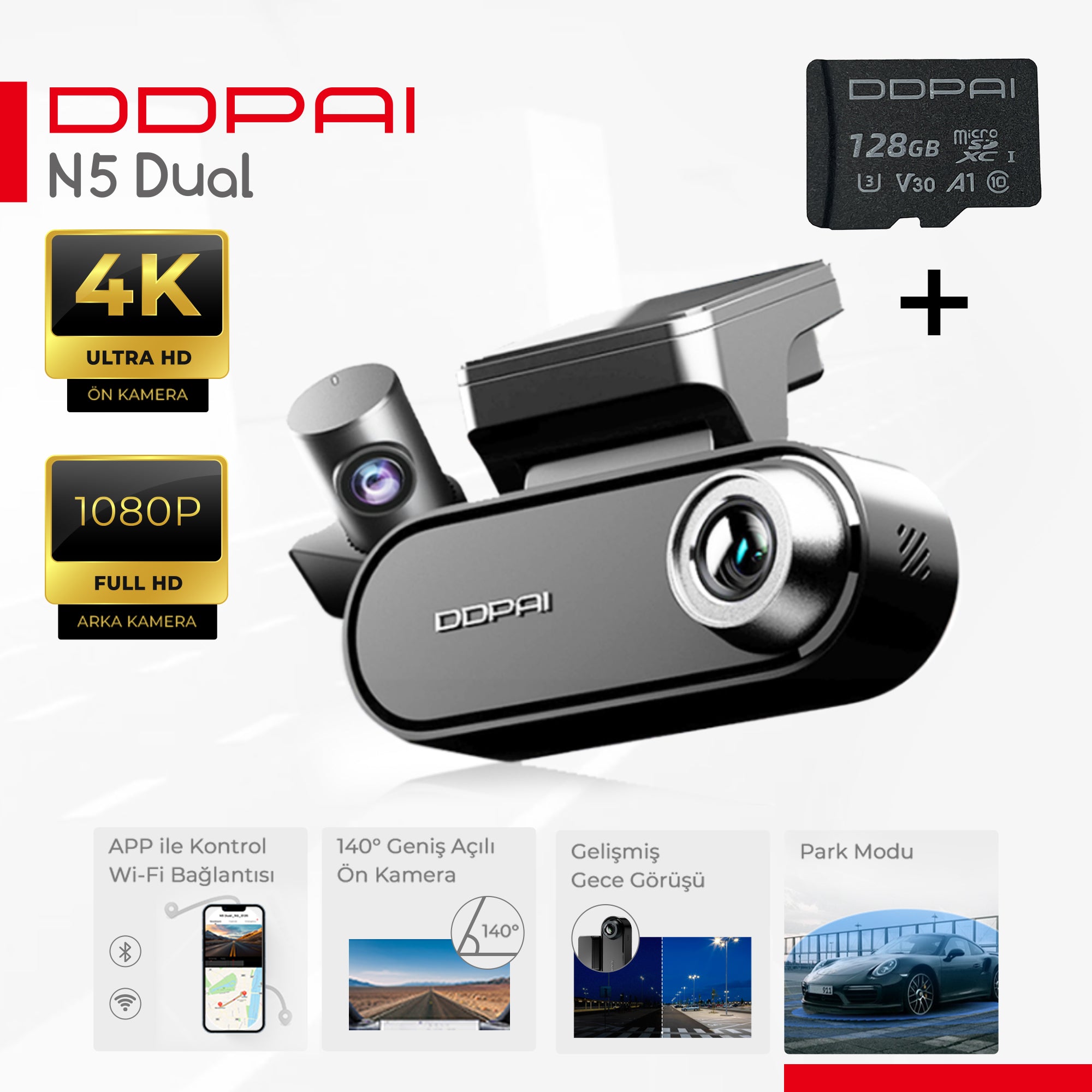 DDPAI N5 Dual GPS Araç İçi Kamerası + SD Card