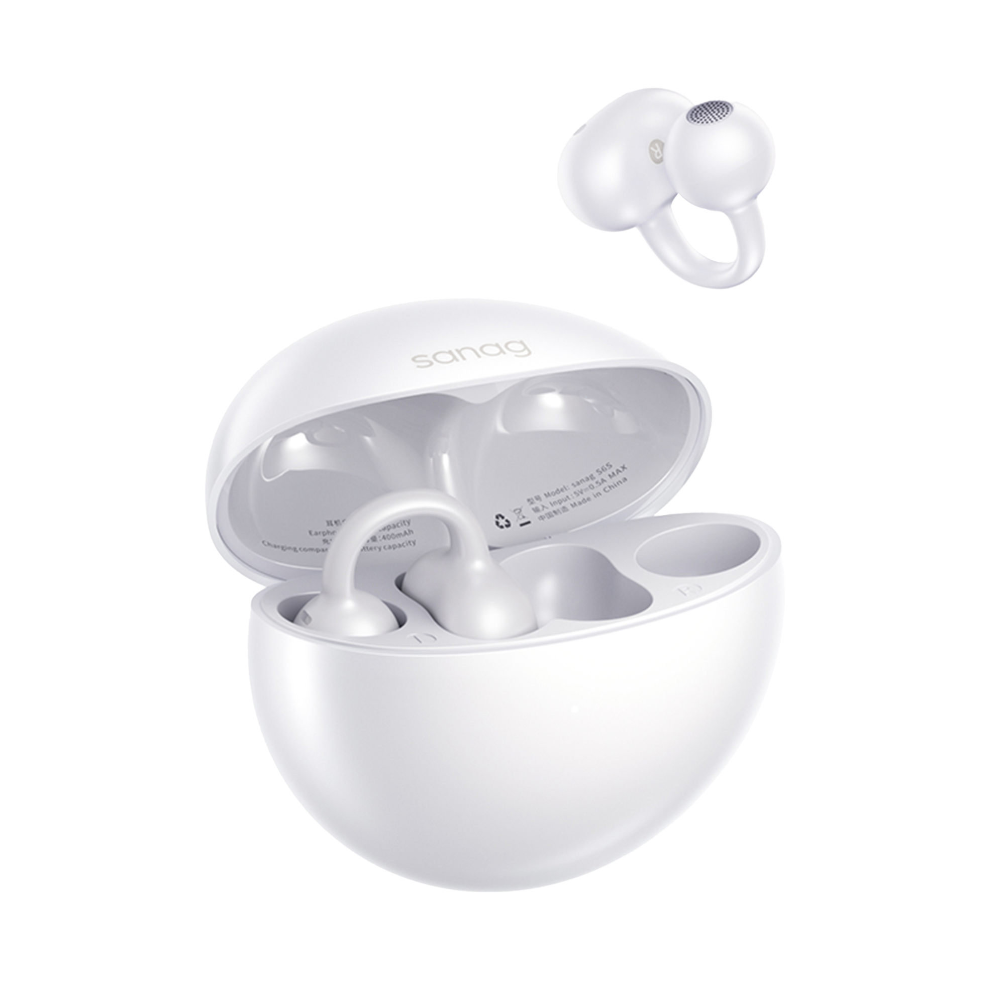 SANAG S6S Ultra Freeclip Kablosuz Bluetooth Kulaklık – Kulaküstü TWS Tasarım, ANC Aktif Gürültü Engelleme, Yüksek Çözünürlüklü Ses, IP54 Suya & Tere Dayanıklı, Ultra Hafif - Beyaz