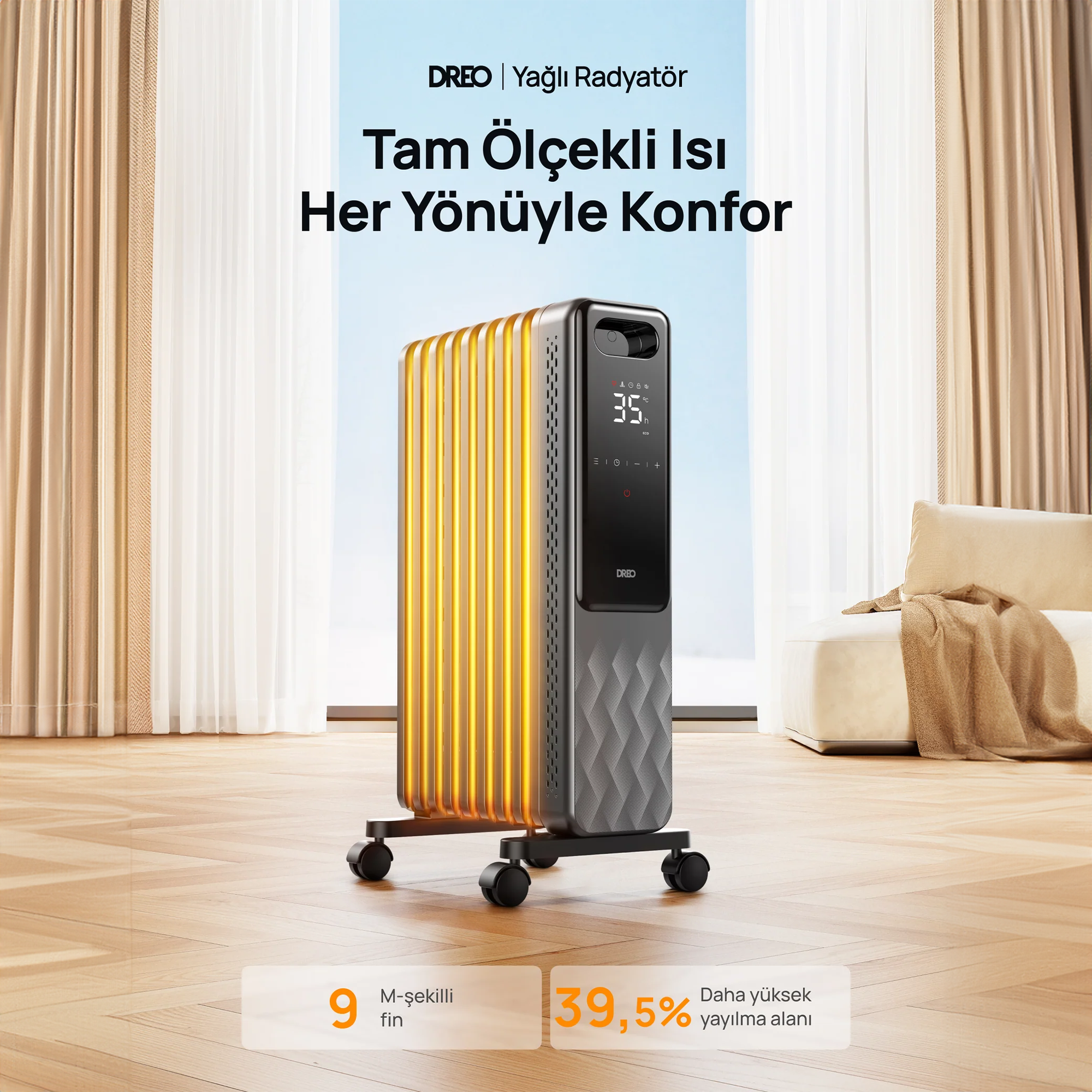 DREO OH310 Akıllı Yağlı Radyatör Isıtıcı – Enerji Tasarruflu, Sessiz Çalışma, Geniş Alan Isıtma Performansı