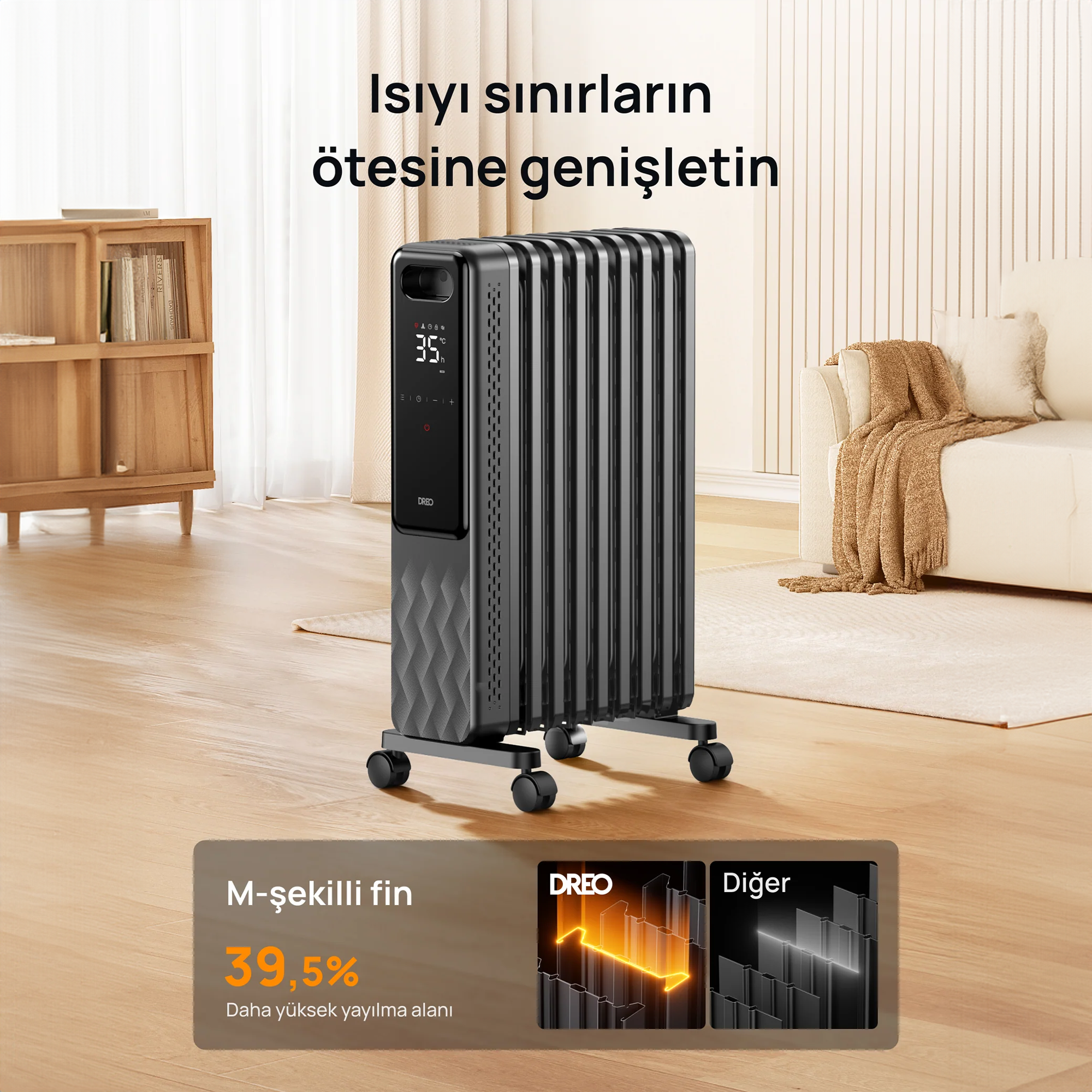 DREO OH310 Akıllı Yağlı Radyatör Isıtıcı – Enerji Tasarruflu, Sessiz Çalışma, Geniş Alan Isıtma Performansı