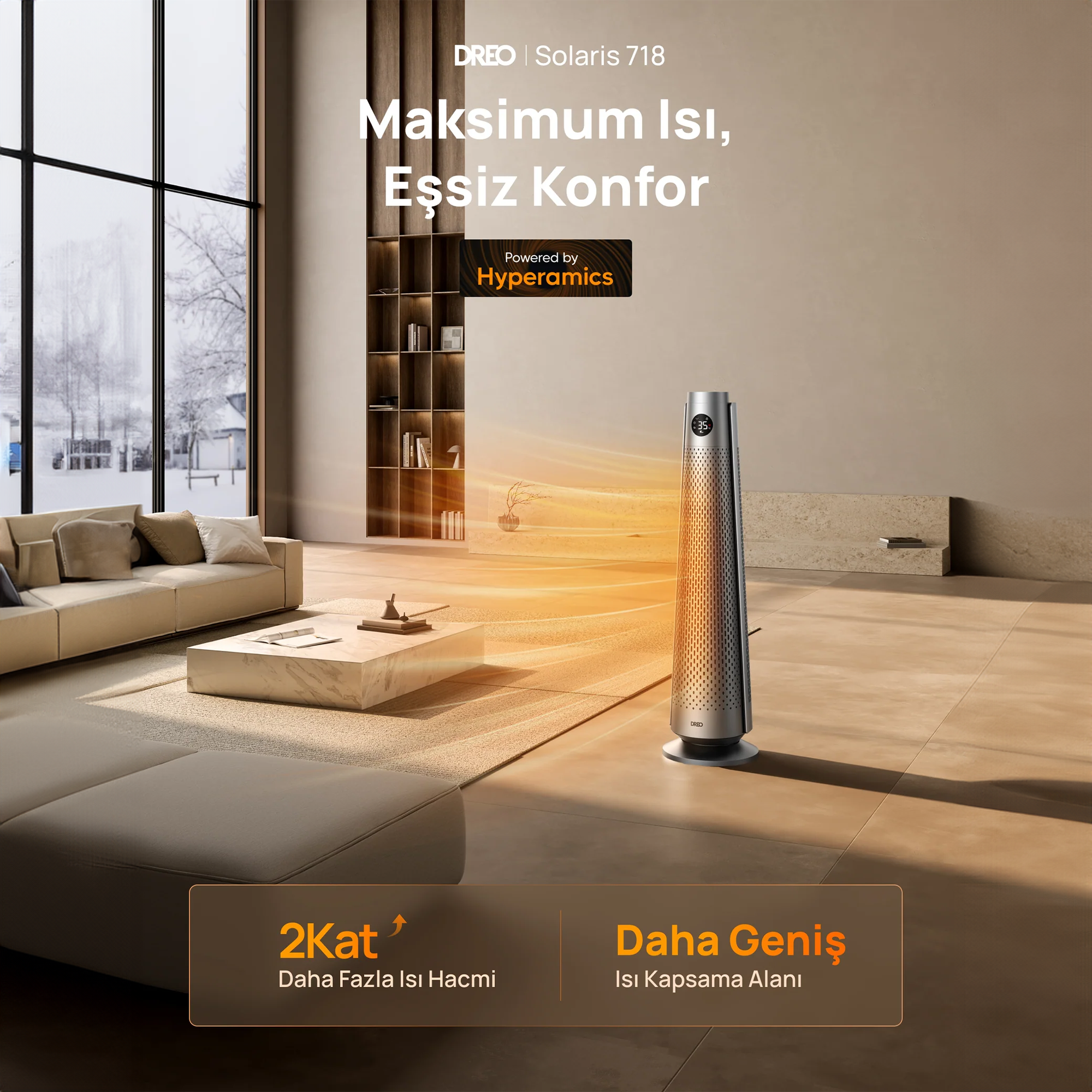 DREO Solaris 718 Akıllı Elektrikli Isıtıcı – Sessiz Çalışma, Hızlı Isıtma, Enerji Tasarruflu Isı Kontrolü