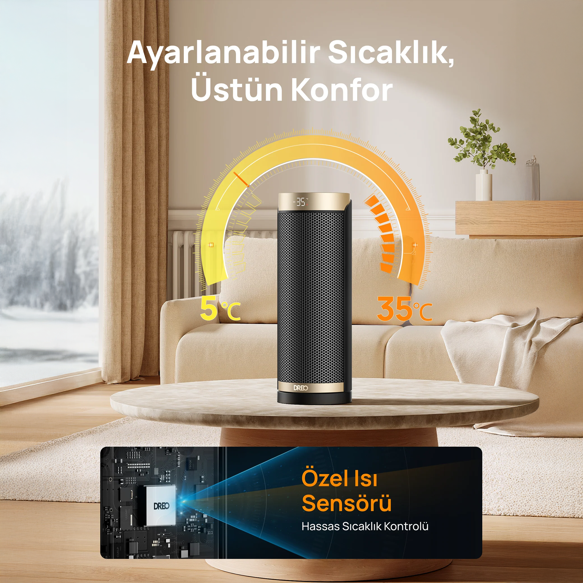DREO Solaris Slim H3S Akıllı Elektrikli Isıtıcı – İnce Tasarım, Hızlı Isıtma, Sessiz ve Enerji Tasarruflu