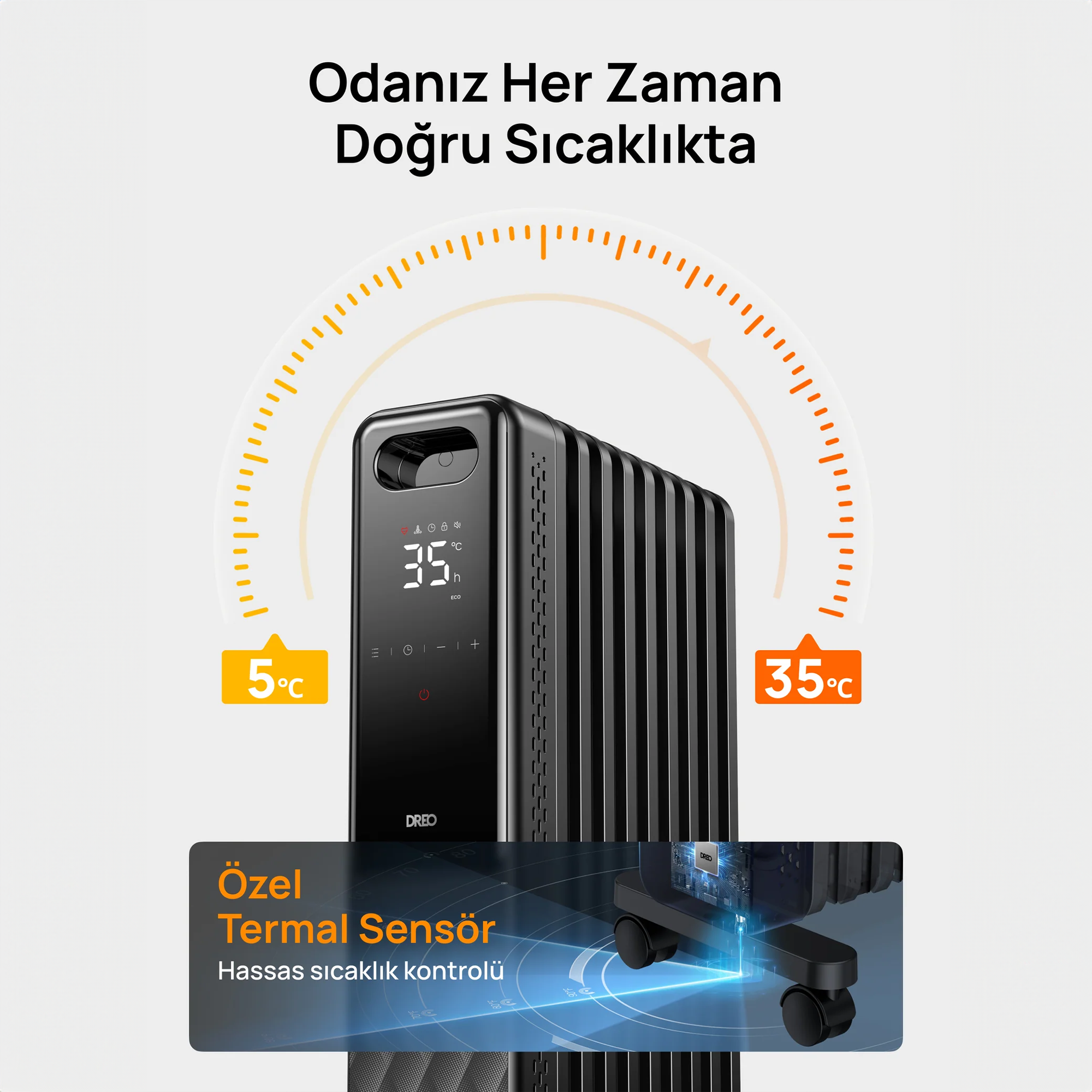 DREO OH310 Akıllı Yağlı Radyatör Isıtıcı – Enerji Tasarruflu, Sessiz Çalışma, Geniş Alan Isıtma Performansı