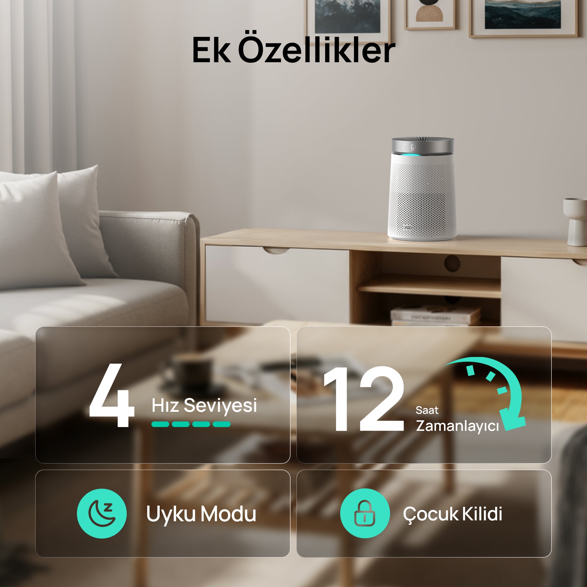 DREO Macro 606 Akıllı Hava Temizleyici – True HEPA, Sessiz, Büyük Alan