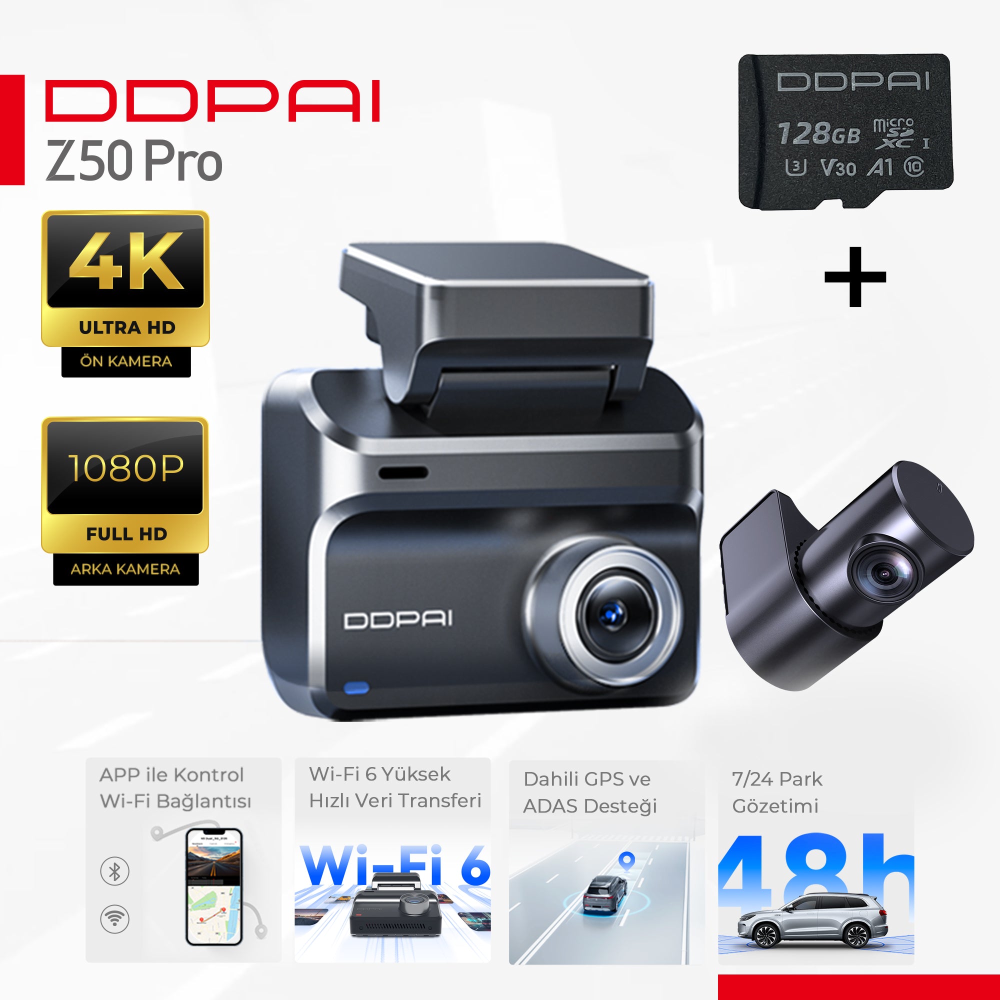 DDPAI Z50 Pro Araç İçi Kamerası + SD Card